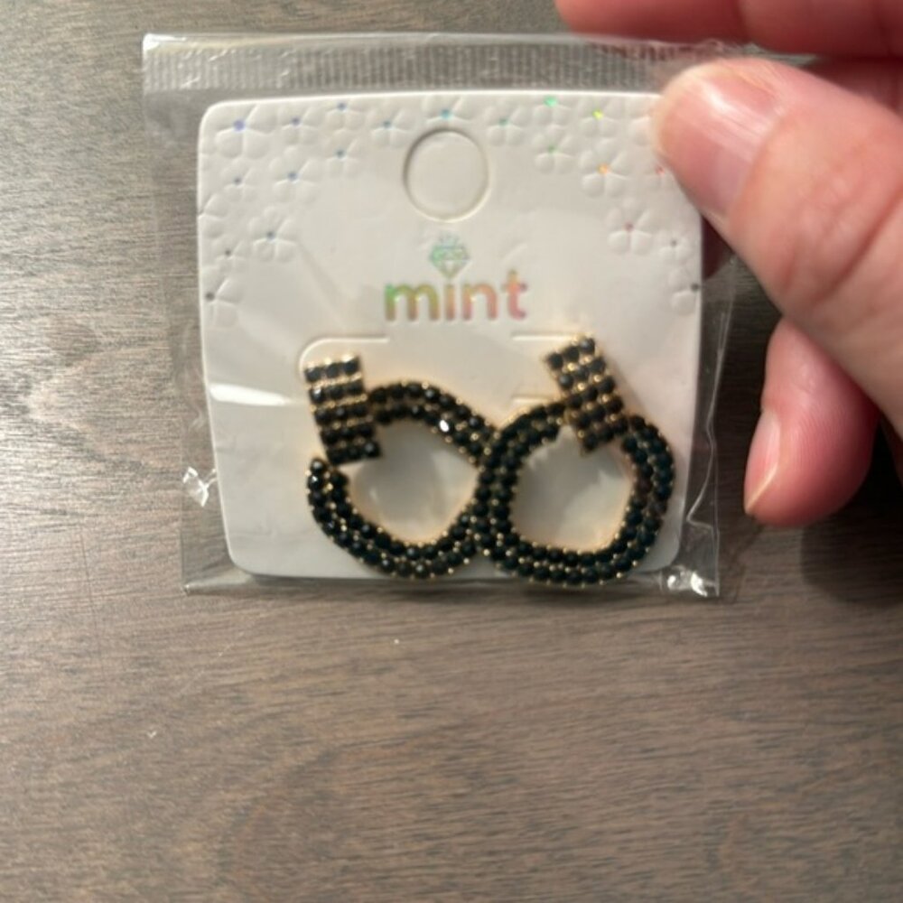 Mint black and gold embellished earrings